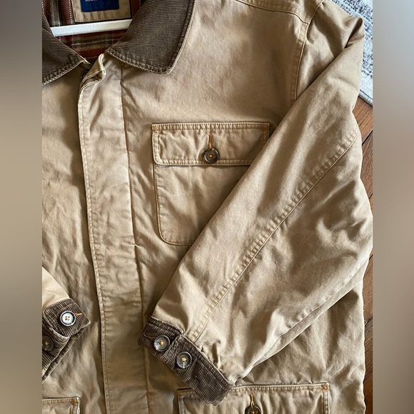 Vtg Harbor Bay 2XLT Tan Brown Corduroy Pocket Barn Chore Flannel Lined Jacket - Picture 4 of 12